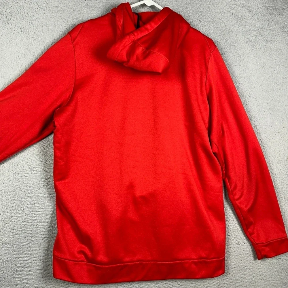 Nike Hoodie Mens Large Red Black Dri-FIT Graphic Big Swoosh Pullover Sweatshirt